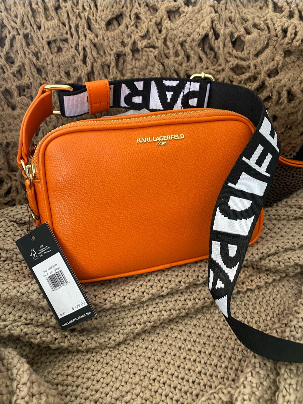 Karl Lagerfeld Maybelle leather crossbody Ginger Orange NWT NEW